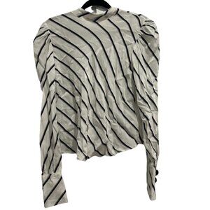 Mng Casual Black And White Striped Long Sleeve Silk Blouse Women’s Size XS